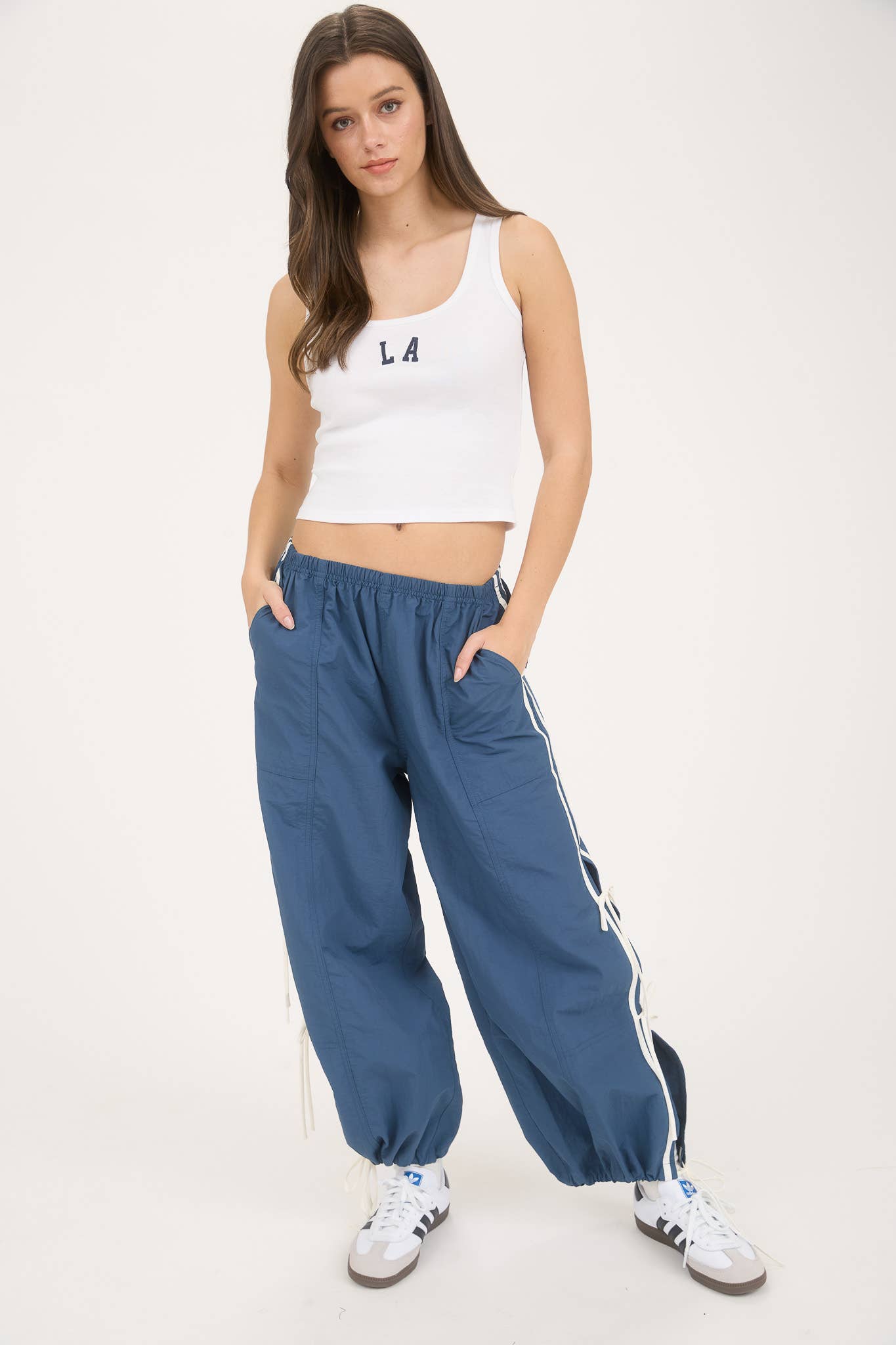 Track Joggers w/ Ties in Denim