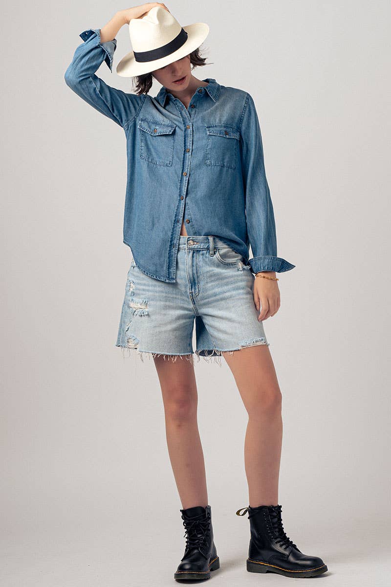 Classic Utility Button Down Chambray Shirt