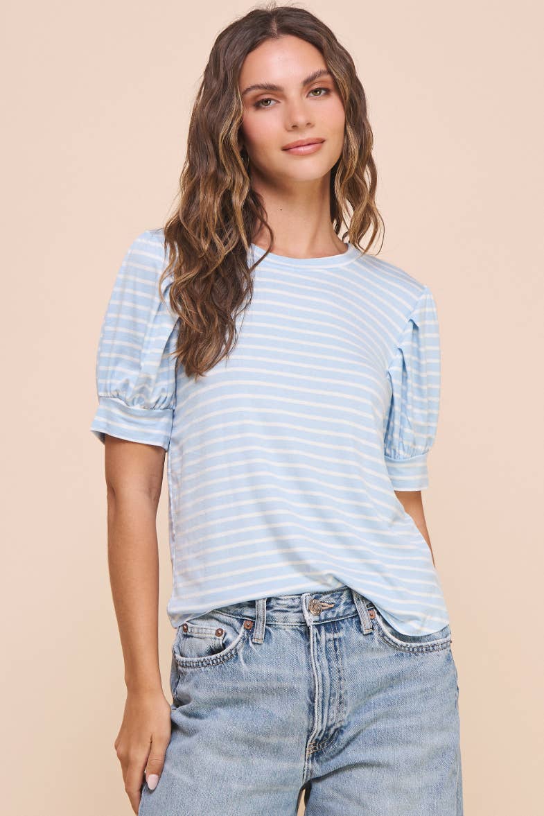 Puff Sleeve Top in Blue Ivory