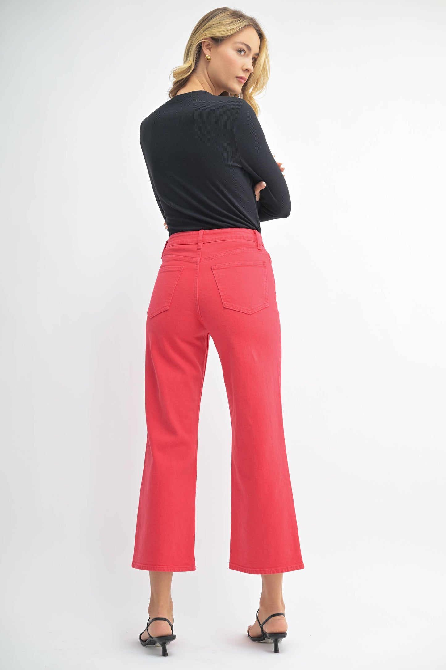 Slim Wide Leg Denim in Red