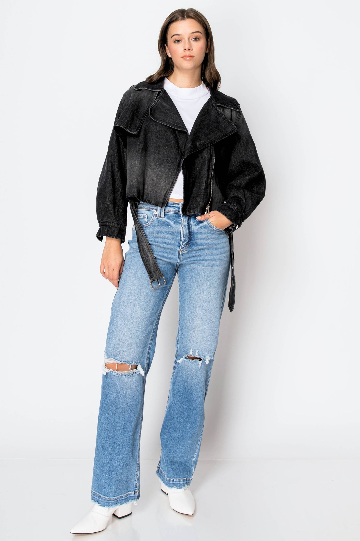 Tummy Control High Rise Relaxed Straight Denim in Medium Wash