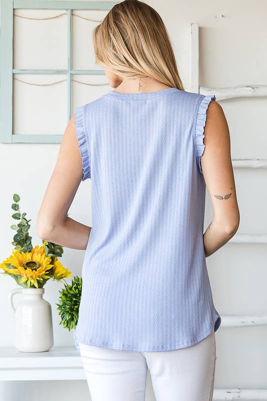 Ribbed Tank w/ Ruffle in Blue