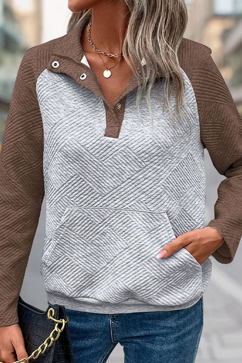SMALL - Textured Pullover Sweatshirt in Coffee