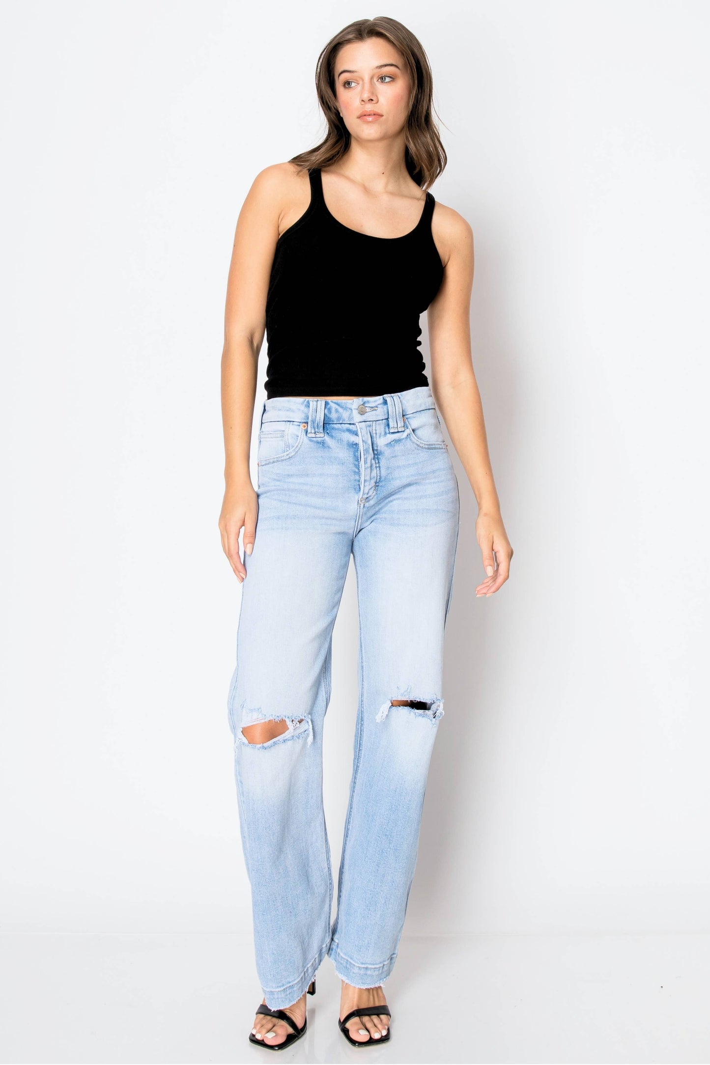 Tummy Control High Rise Relaxed Straight Denim in Light Wash