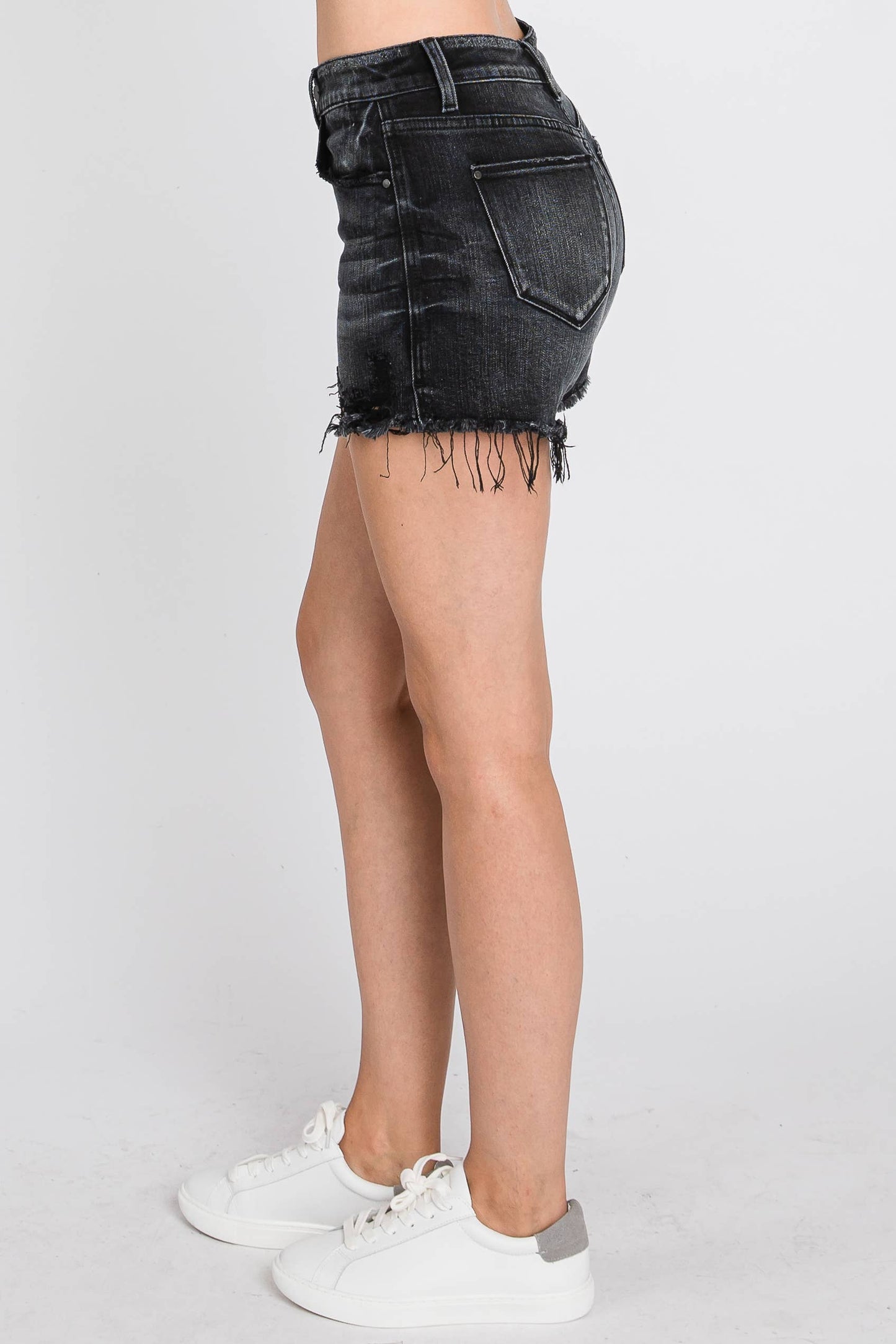 High Rise Black Denim Shorts