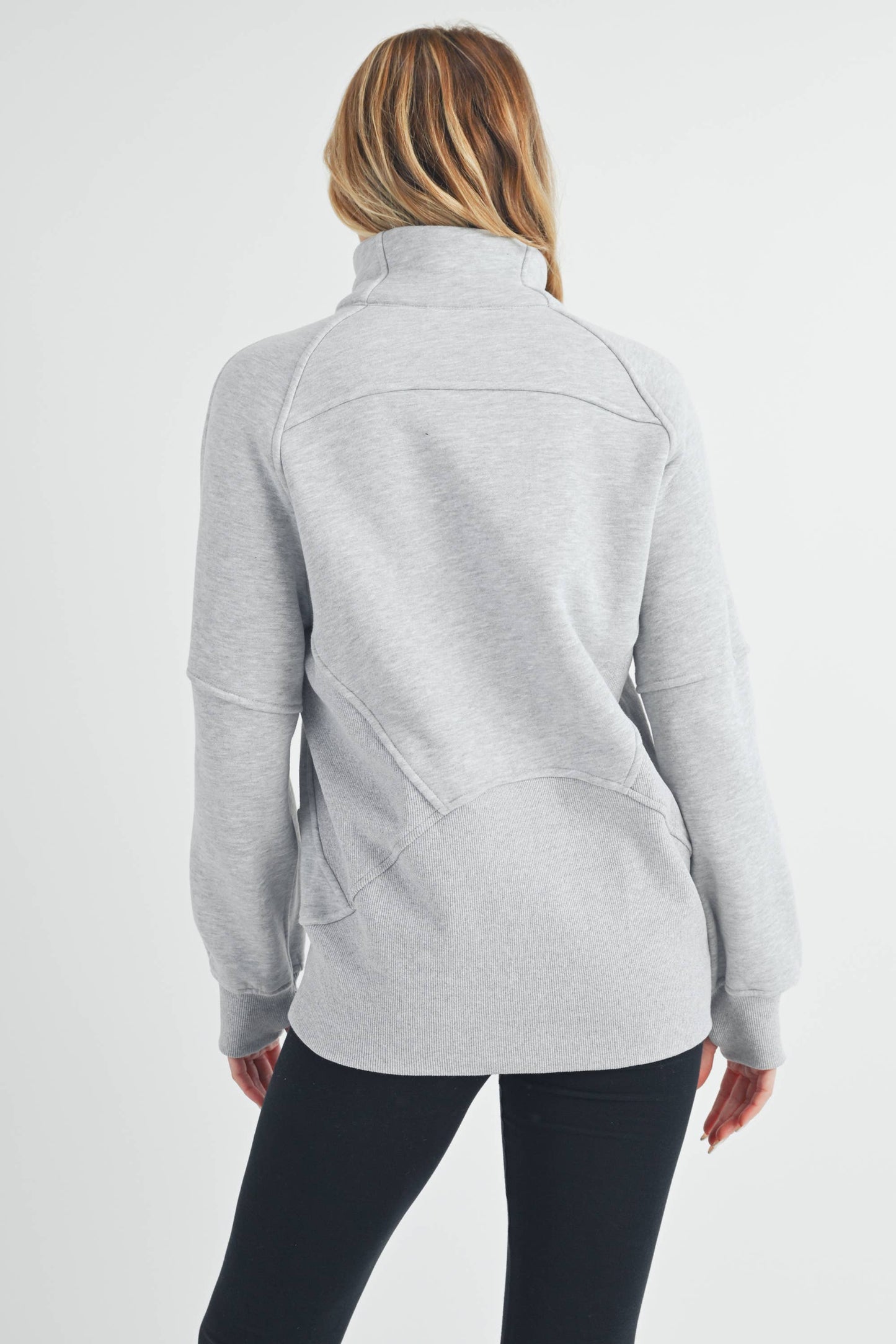 Funnel Neck Half Zip Pullover in Heather Grey