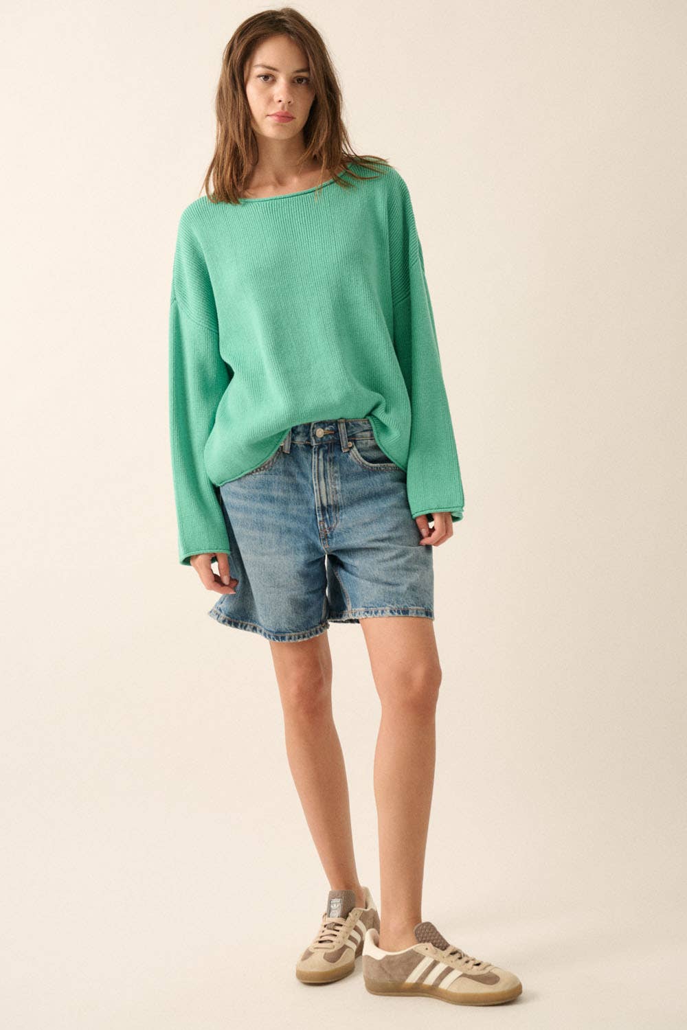 Oversized Boatneck Sweater in Pine Green