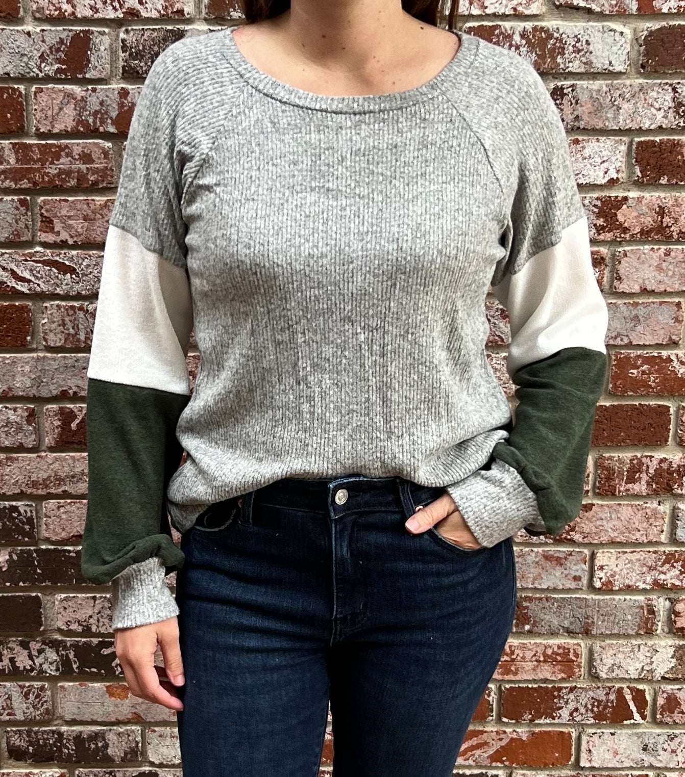 SMALL - Colorblock Top in Olive