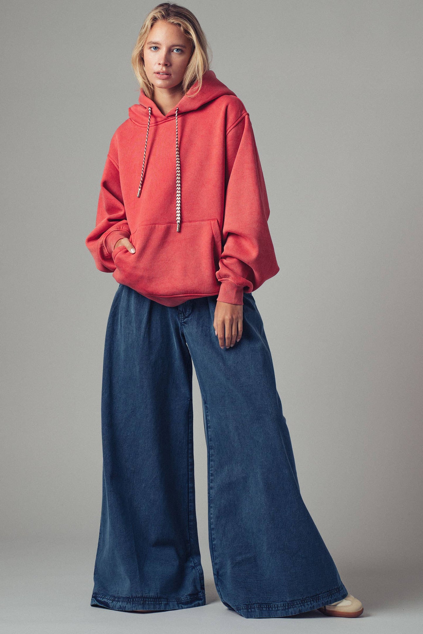 Vintage Wash Oversized Hoodie in Red