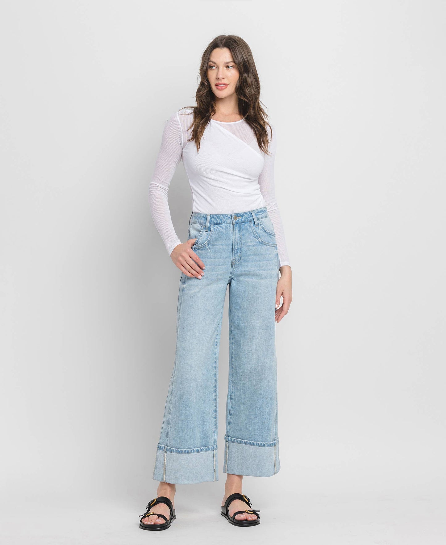 Super High Rise Cuffed Wide Denim