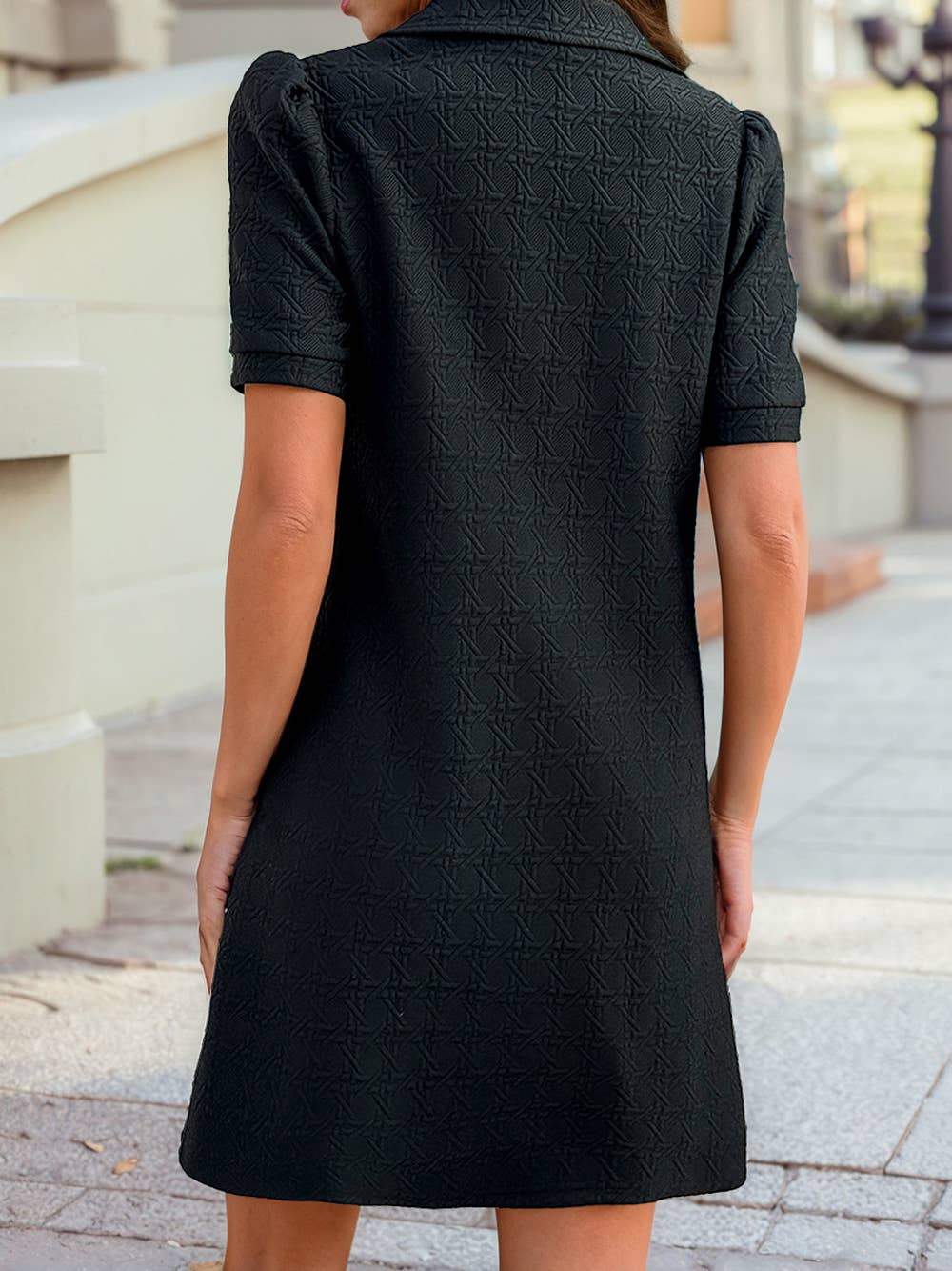 PREORDER - Textured Polo Tee Dress in Black