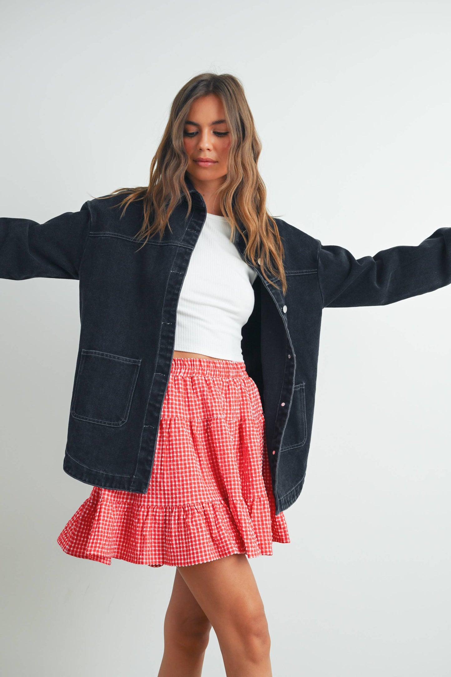 High Rise Checkered Skirt in Red