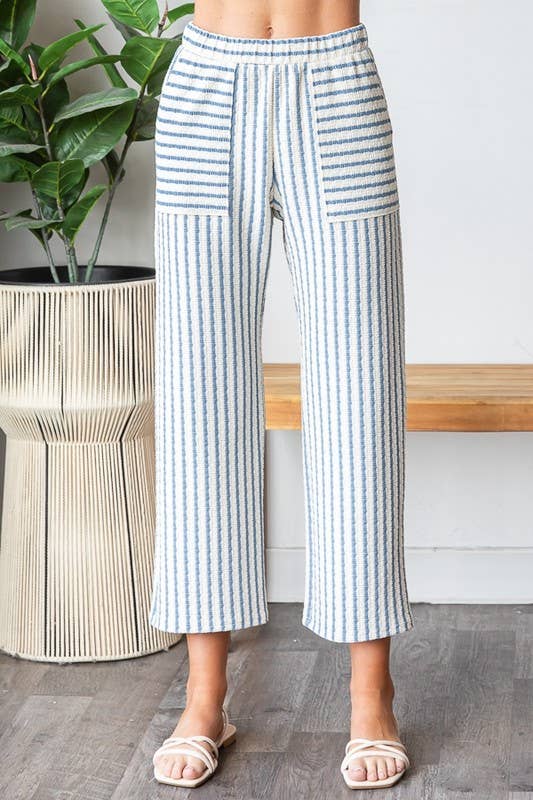 Striped Cropped Pants in Cream/Chambray