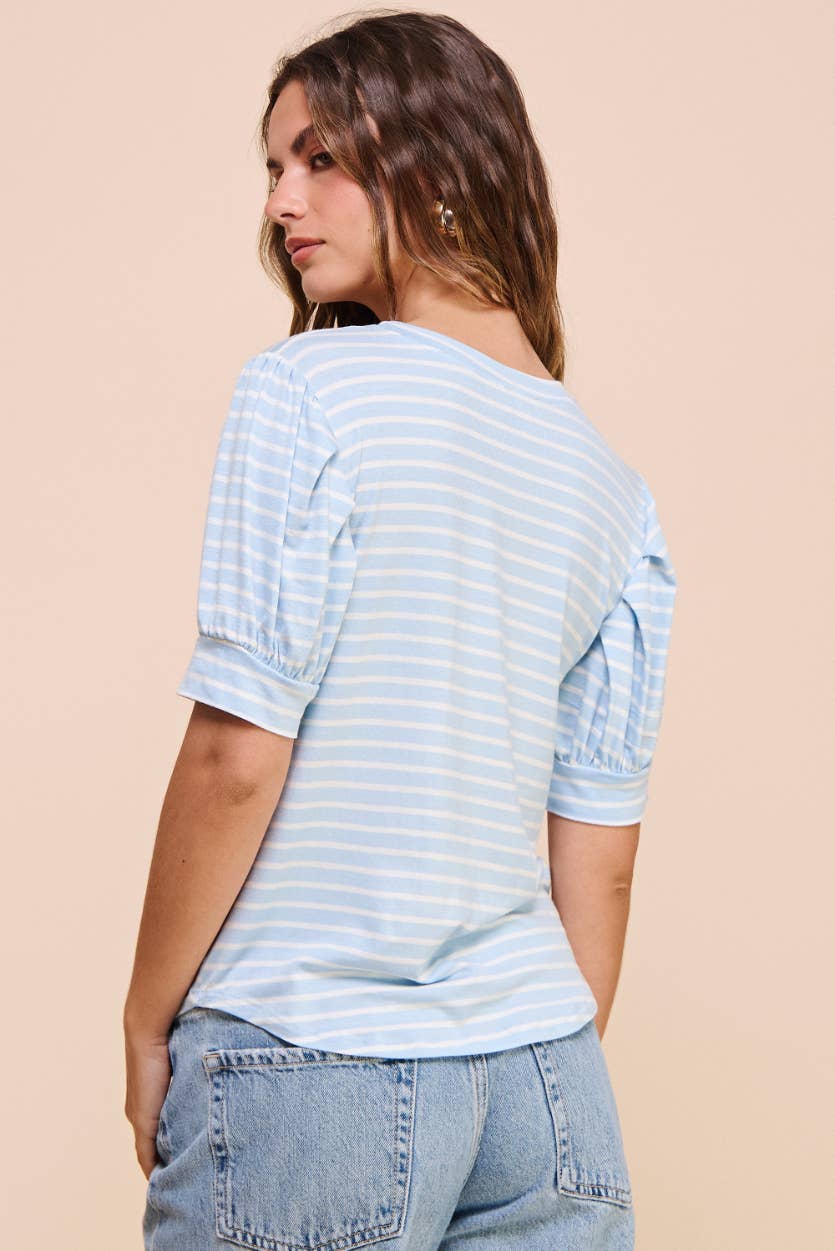 Puff Sleeve Top in Blue Ivory