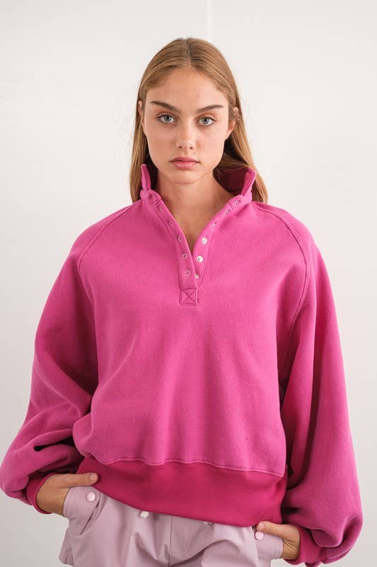 Collared Pullover in Fuchsia