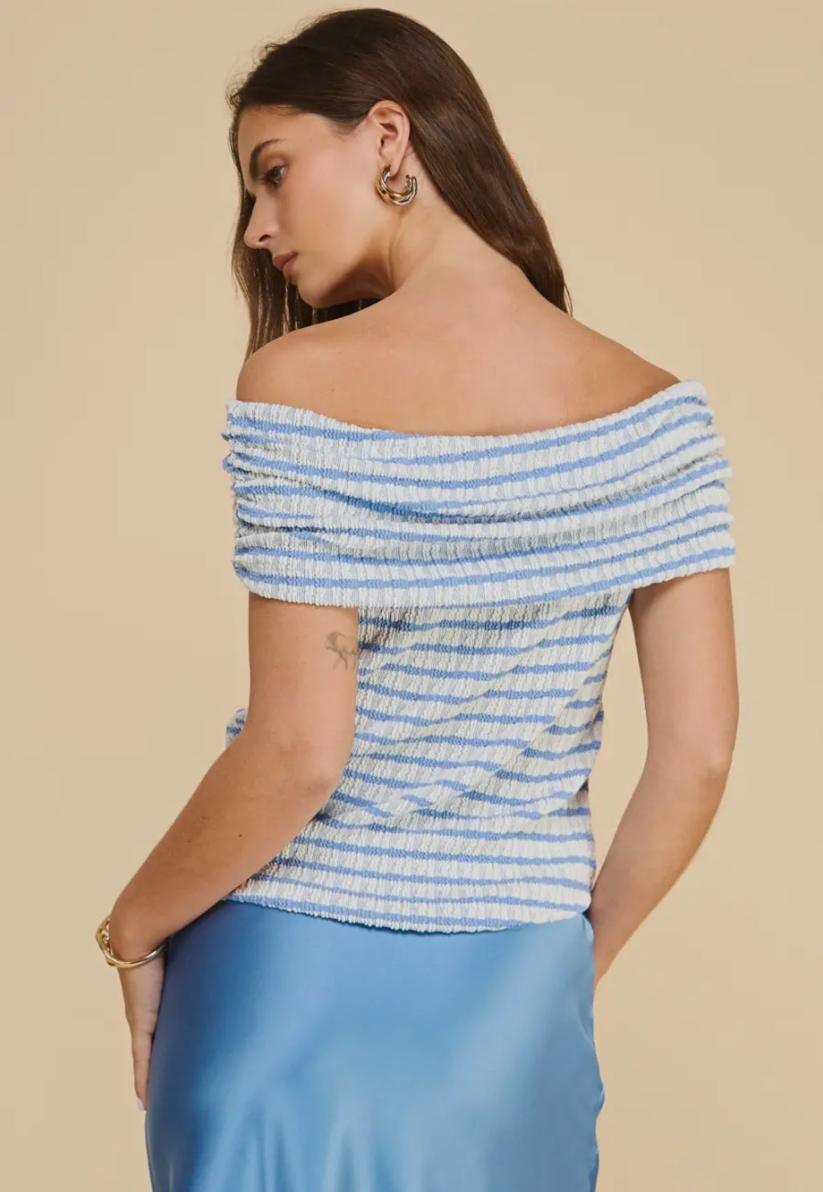 Off Shoulder Striped Top in Blue