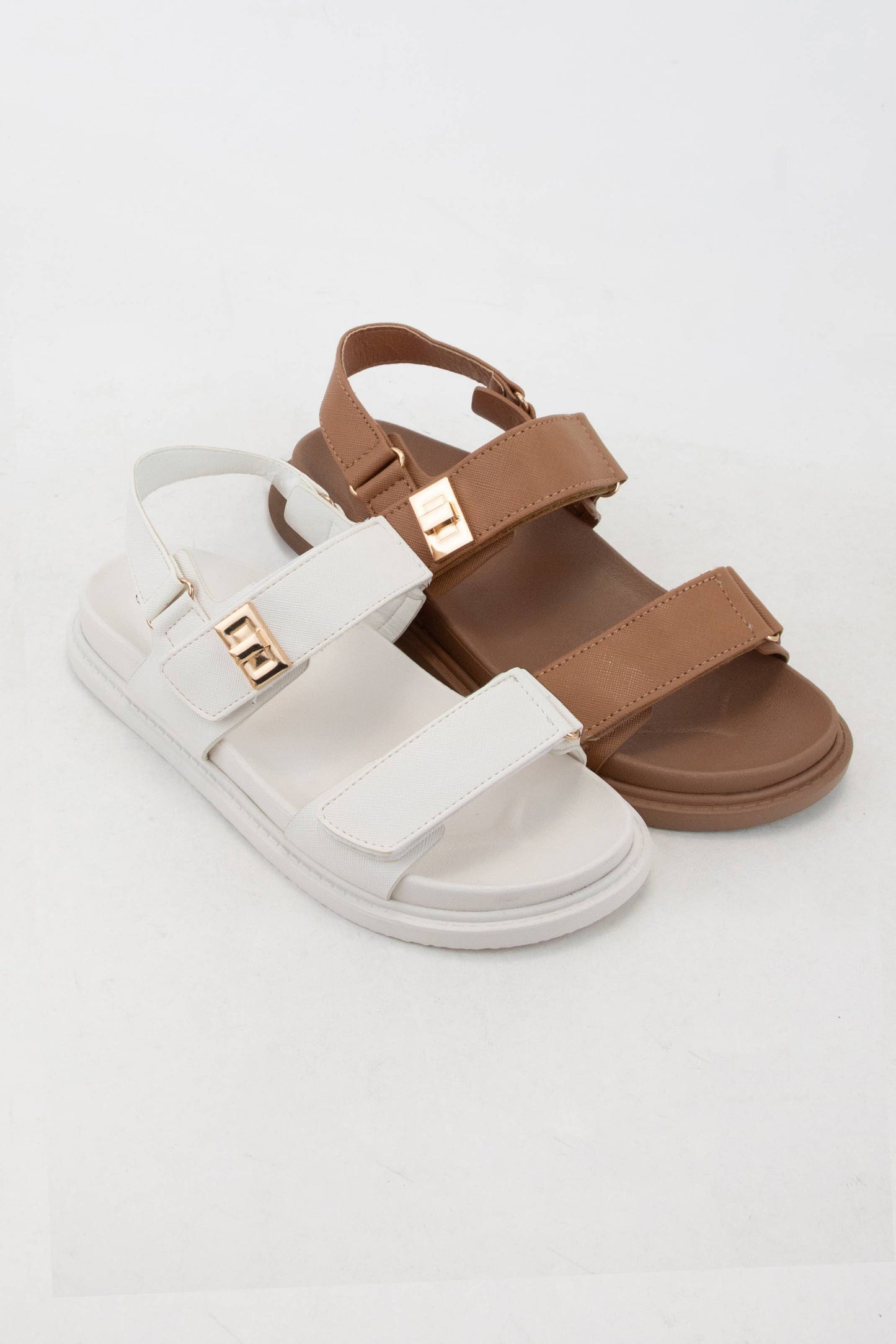 Double Velcro Strap Sandal in Tan