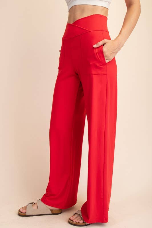 V Waist Wide Butter Pants in True Red