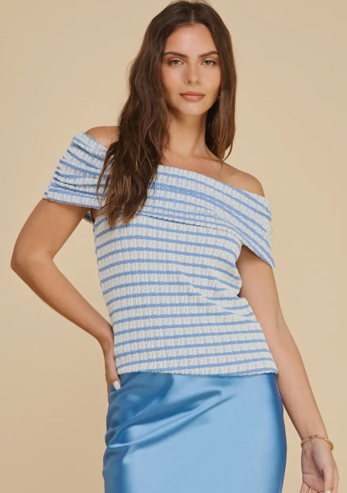Off Shoulder Striped Top in Blue