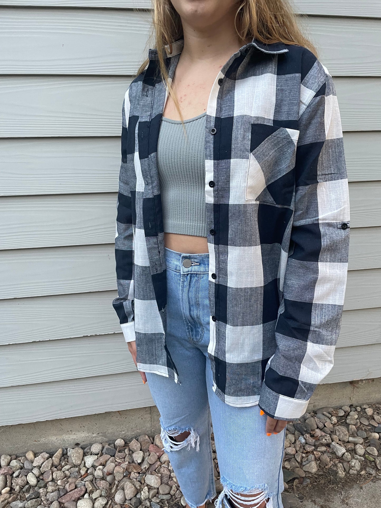 Navy Plaid Button-Up