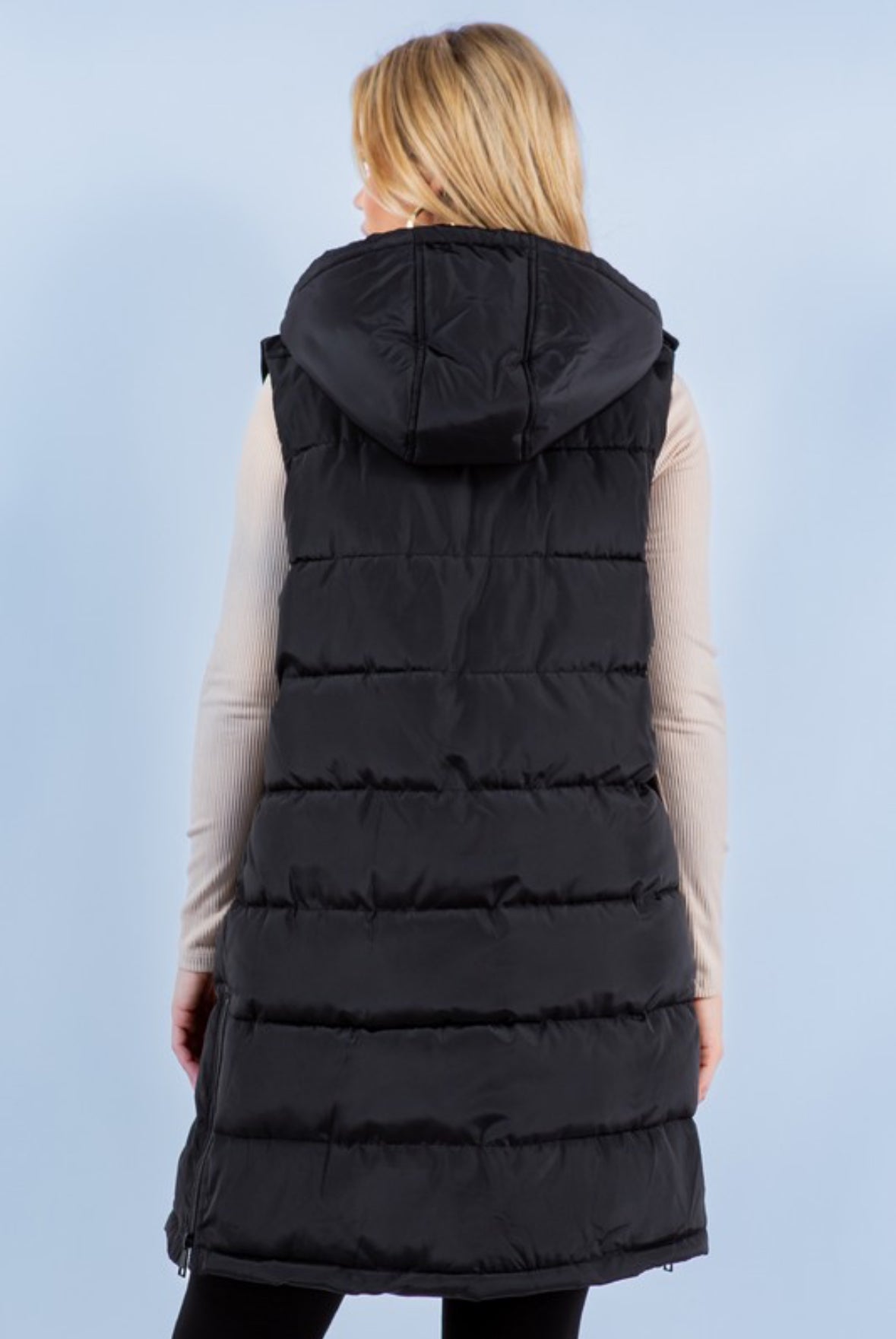 Long Puffer Vest in Black