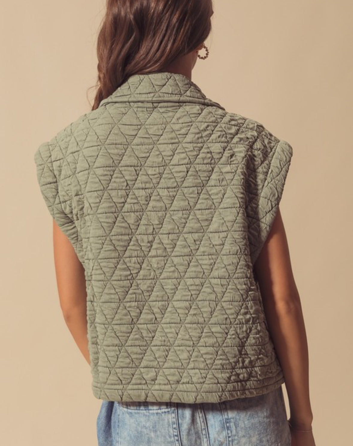 MEDIUM - Quilted Button Up Vest in Light Olive