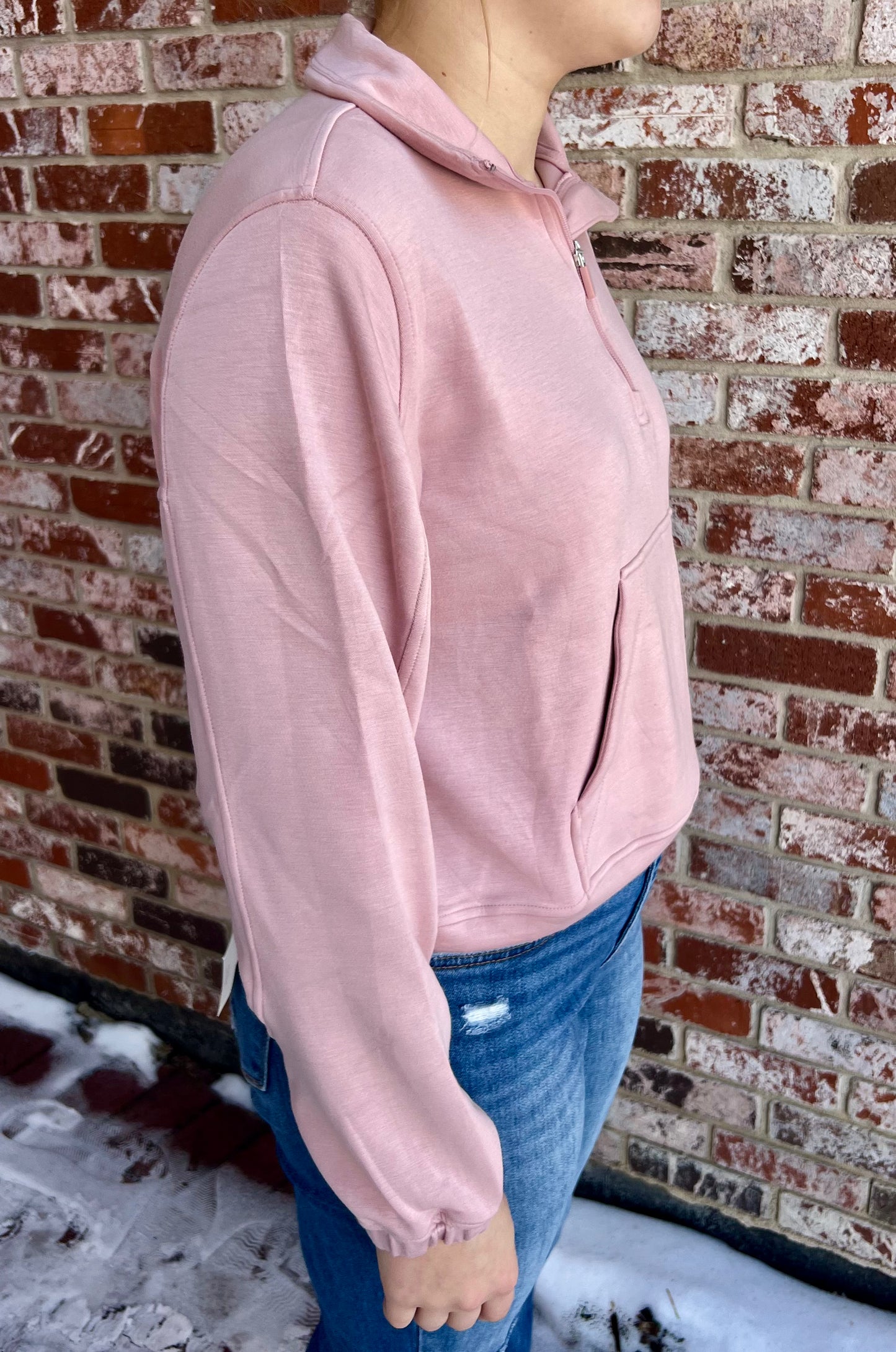 Quarter Zip Pullover in Pink Stone