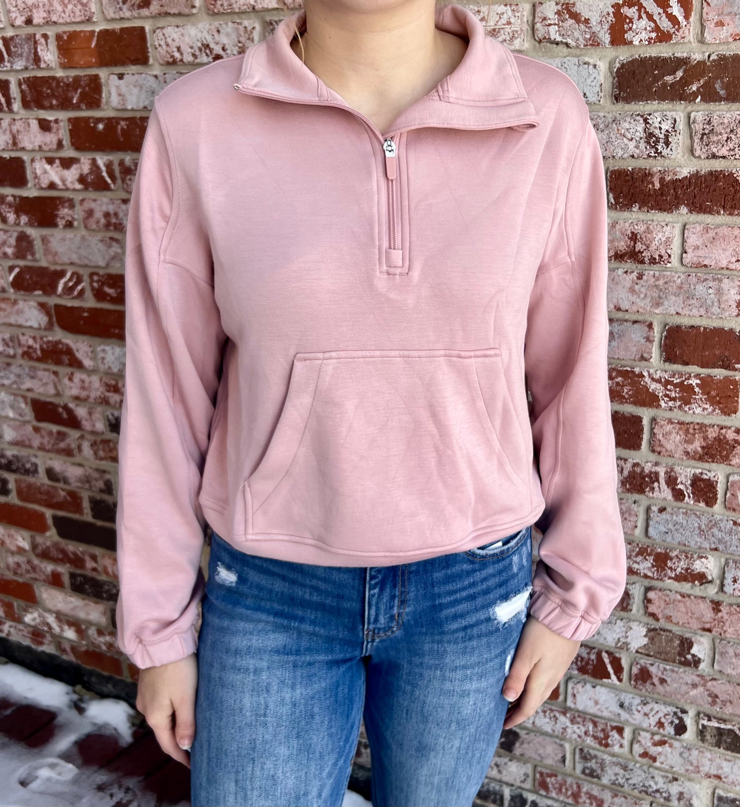 Quarter Zip Pullover in Pink Stone