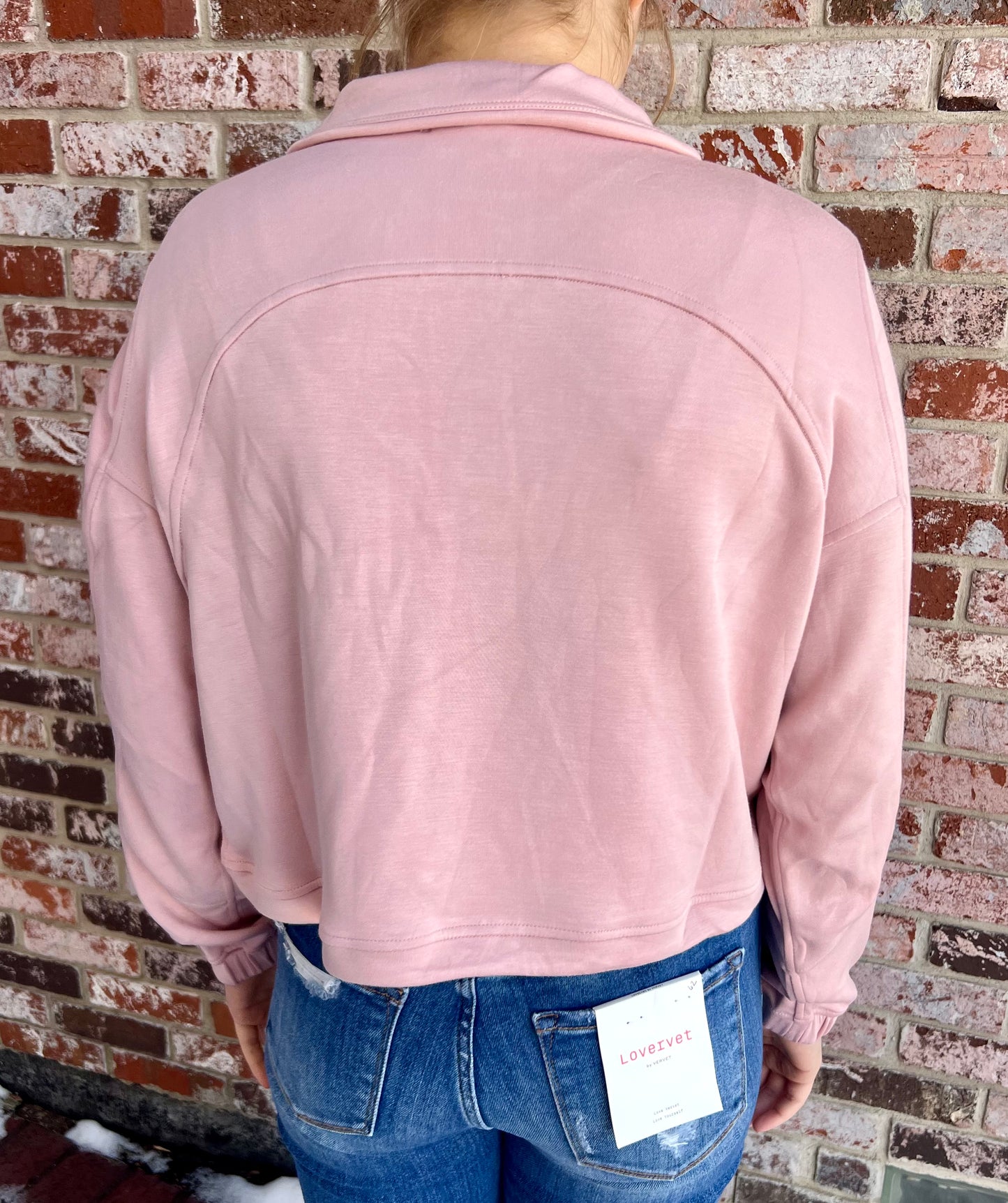 Quarter Zip Pullover in Pink Stone