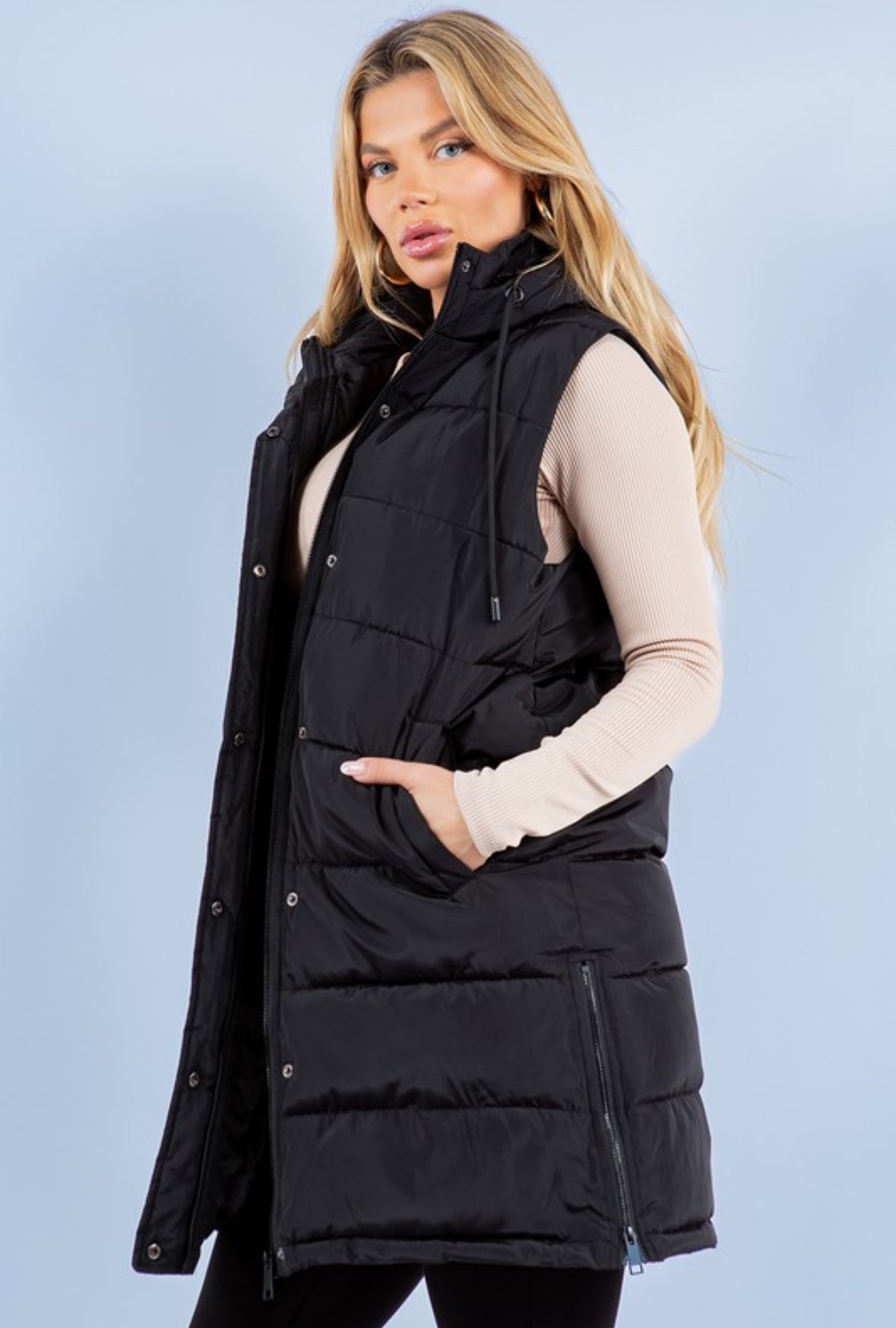 Long Puffer Vest in Black