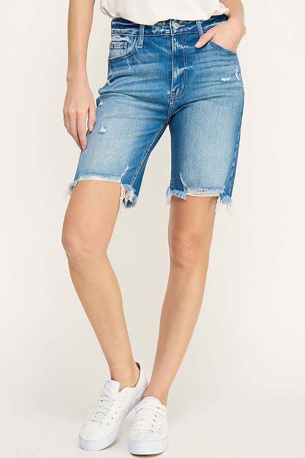 High Rise Bermuda Denim Shorts