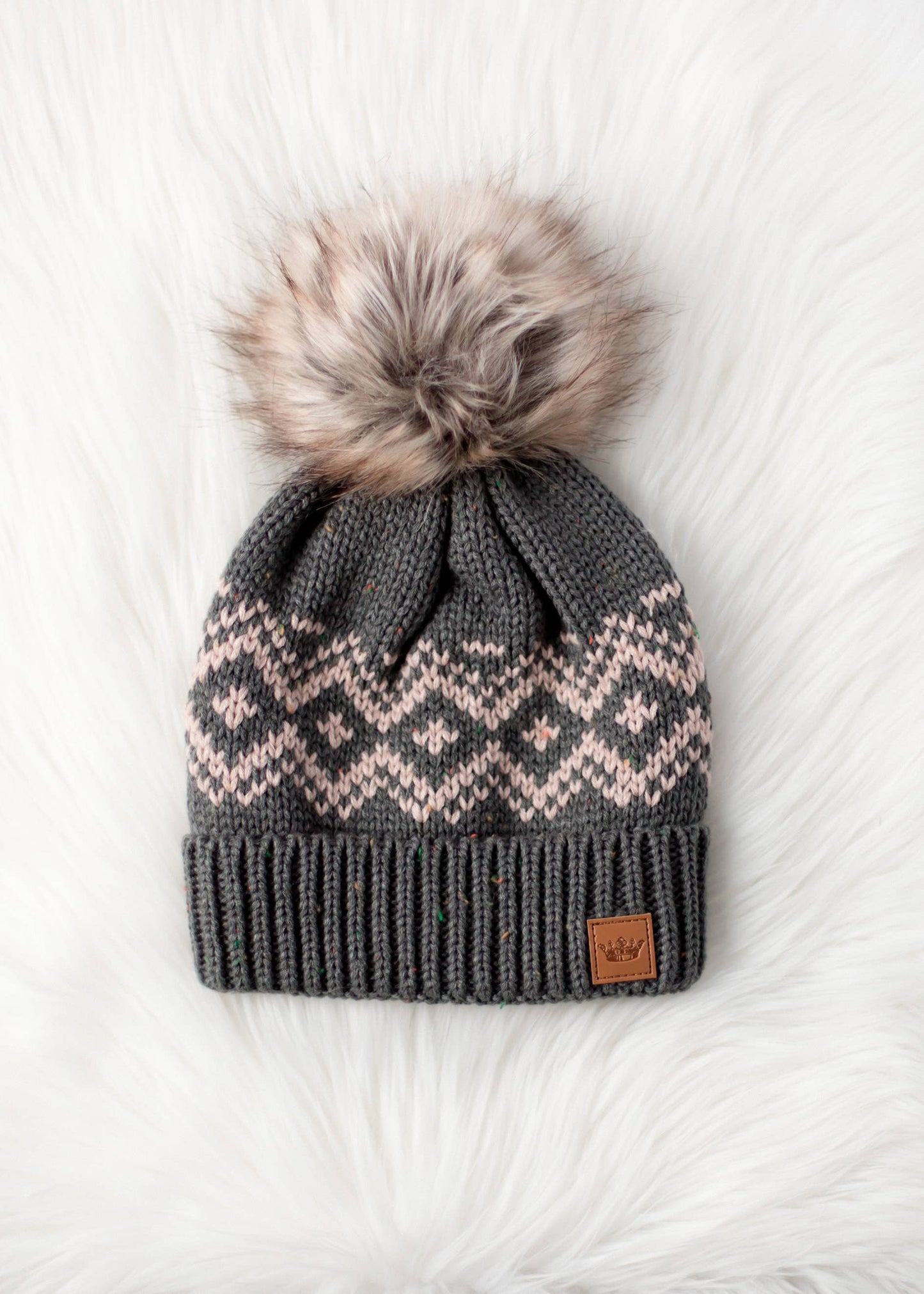 Gray & Speckled Pattern Pom Hat