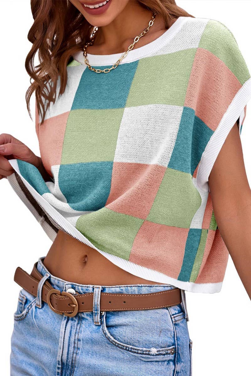 Checkered Top in Peacock