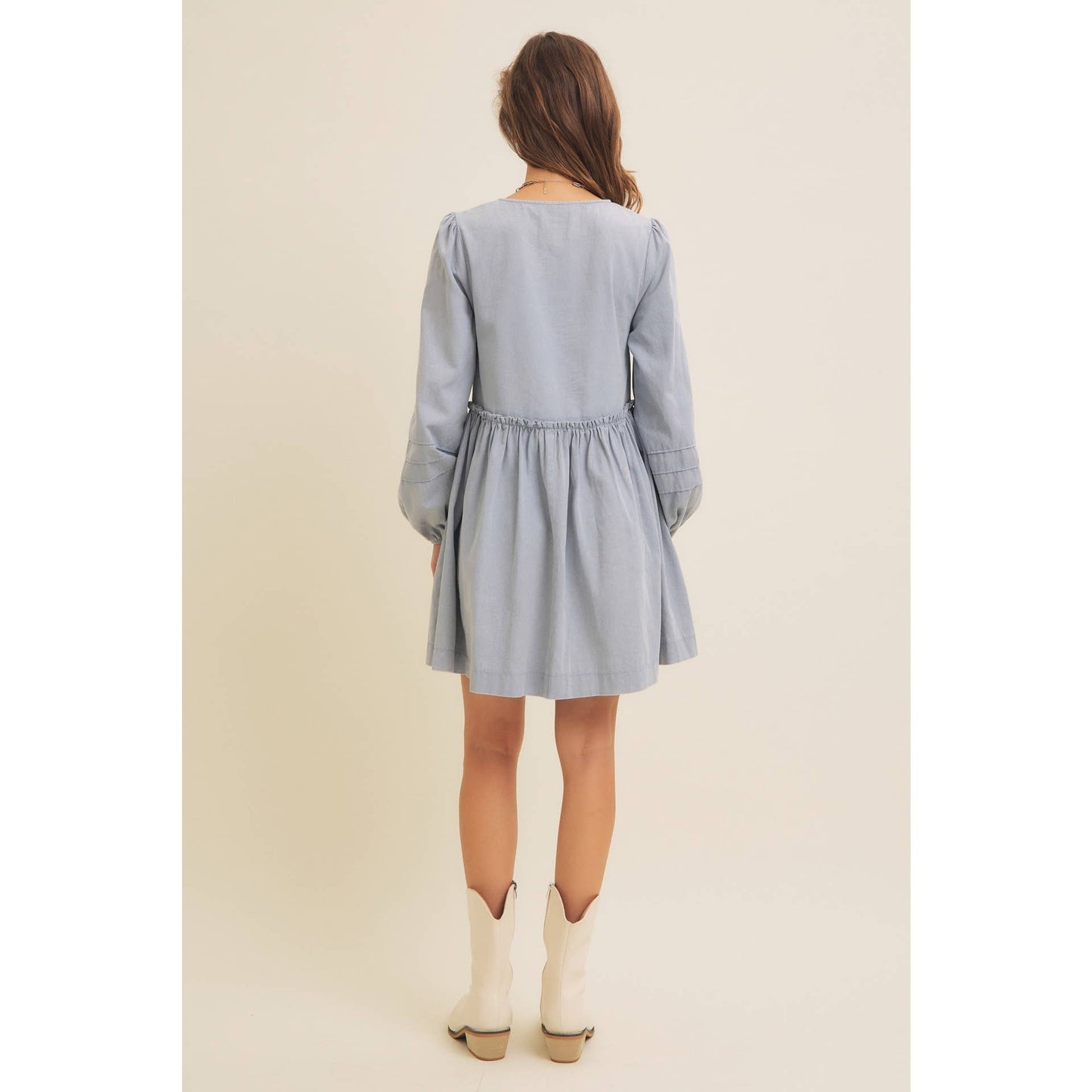 Button Down Mini Dress in Vintage Blue