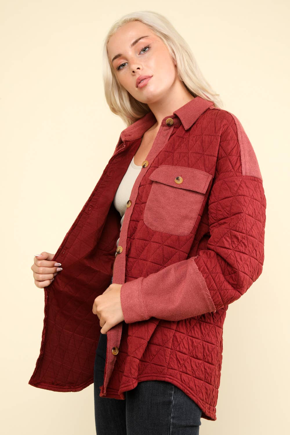 Oversized Quilted Shacket in Brick