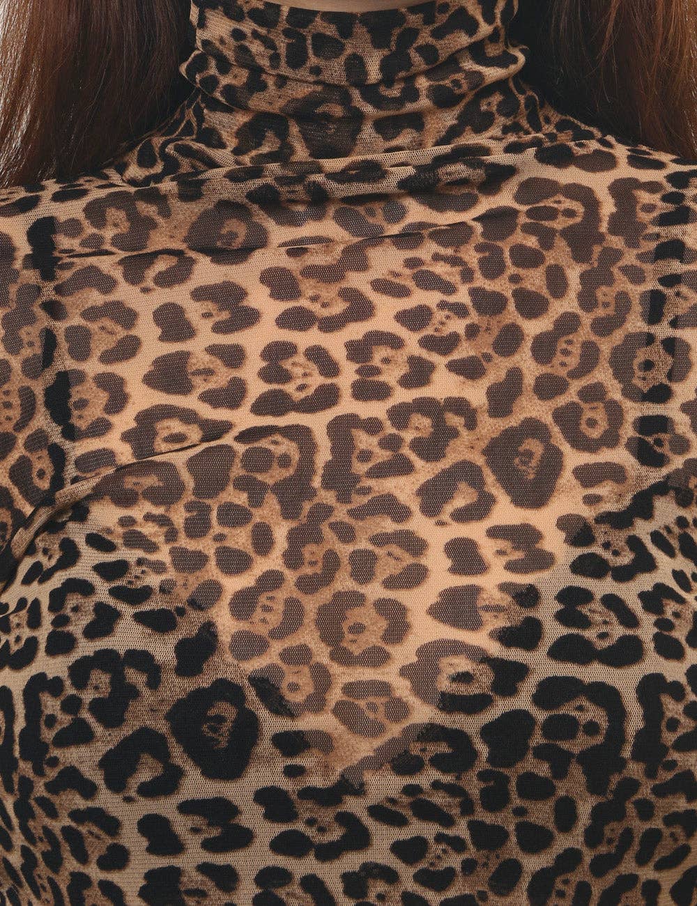 High Collar Mesh Top In Leopard