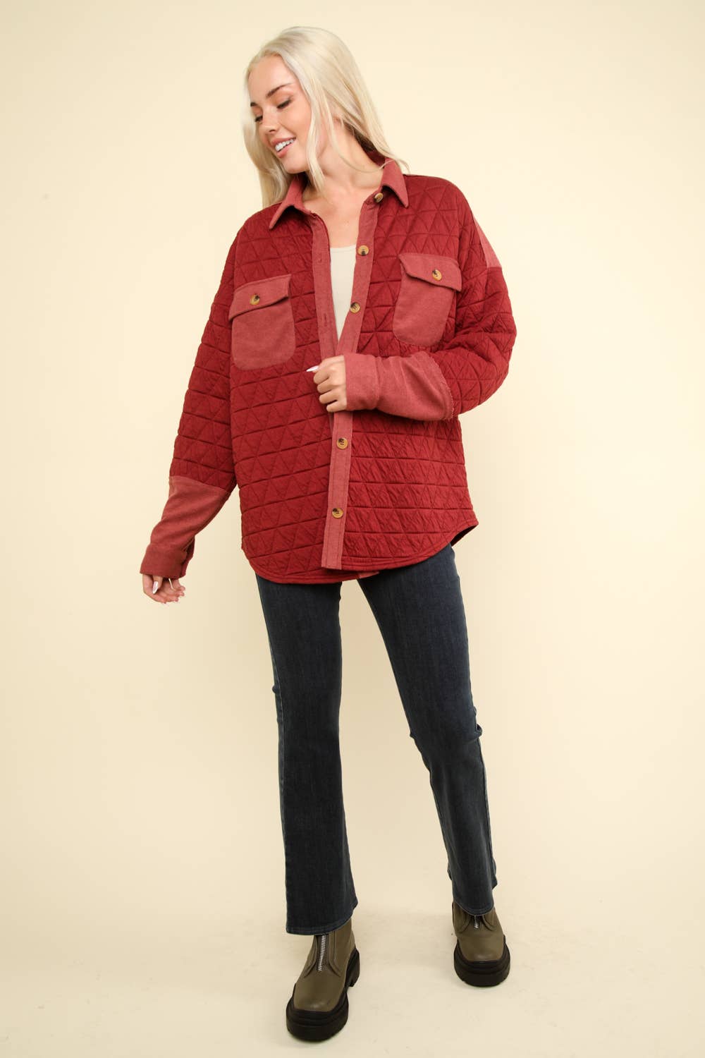 Oversized Quilted Shacket in Brick