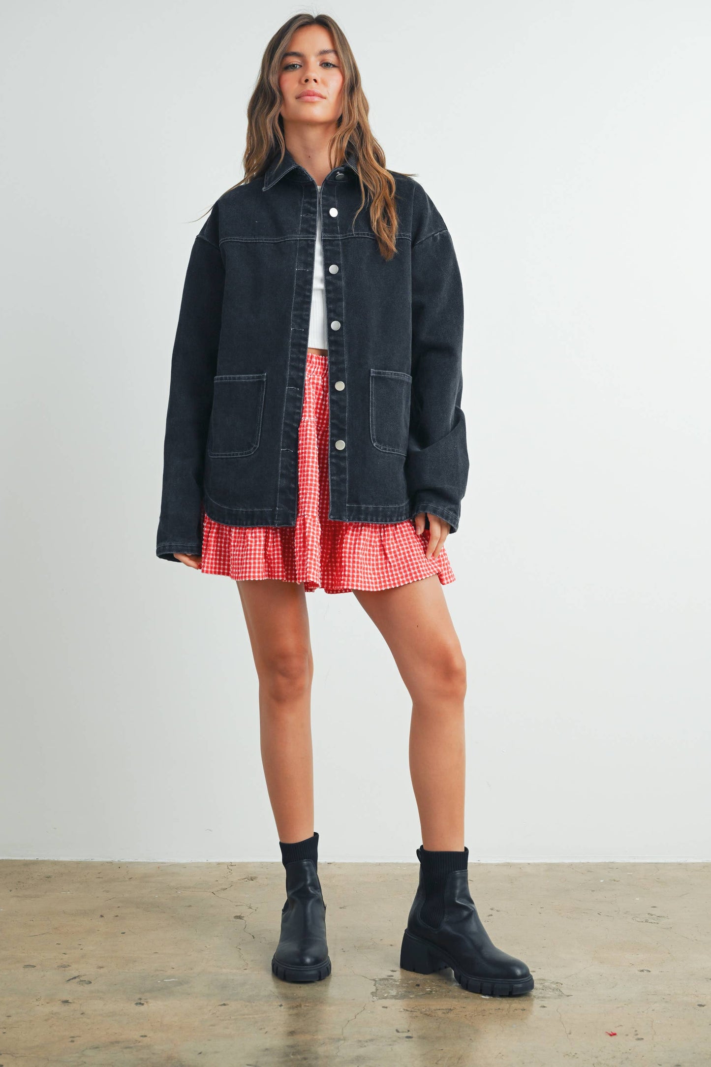 High Rise Checkered Skirt in Red