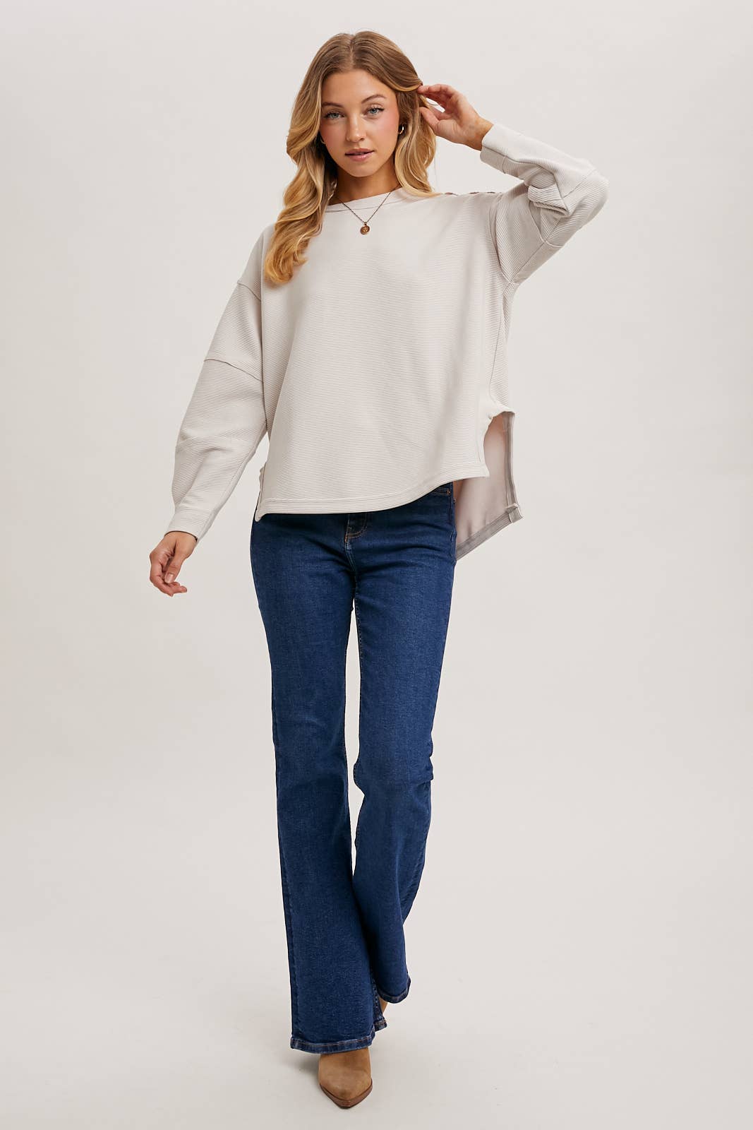 Oversized Side Slit Sweatshirt in Ecru