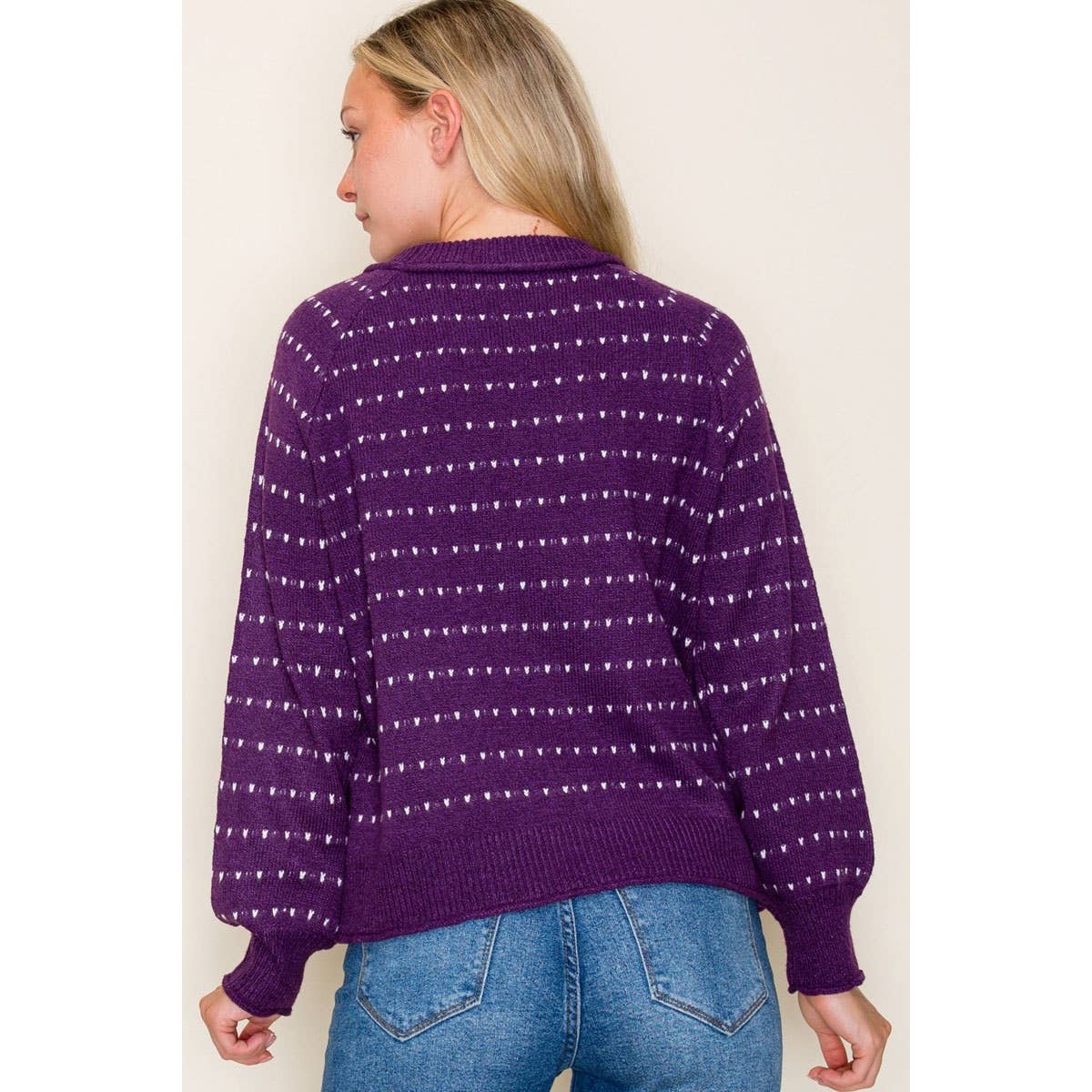 Striped Dot Sweater in Eggplant