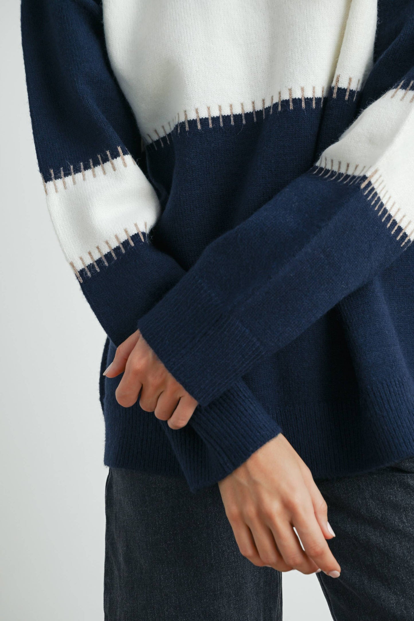 Colorblock Striped Sweater in Navy