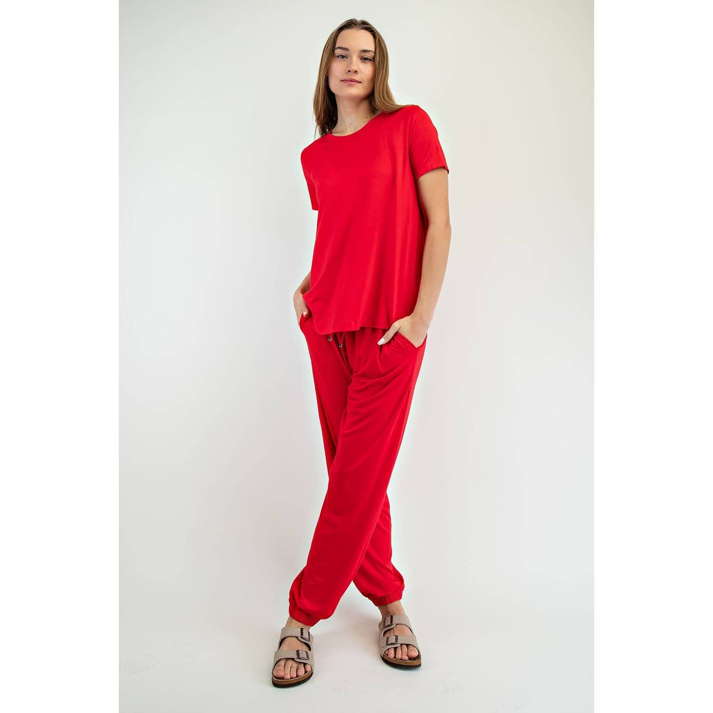 Modal Short Sleeve Top in Red