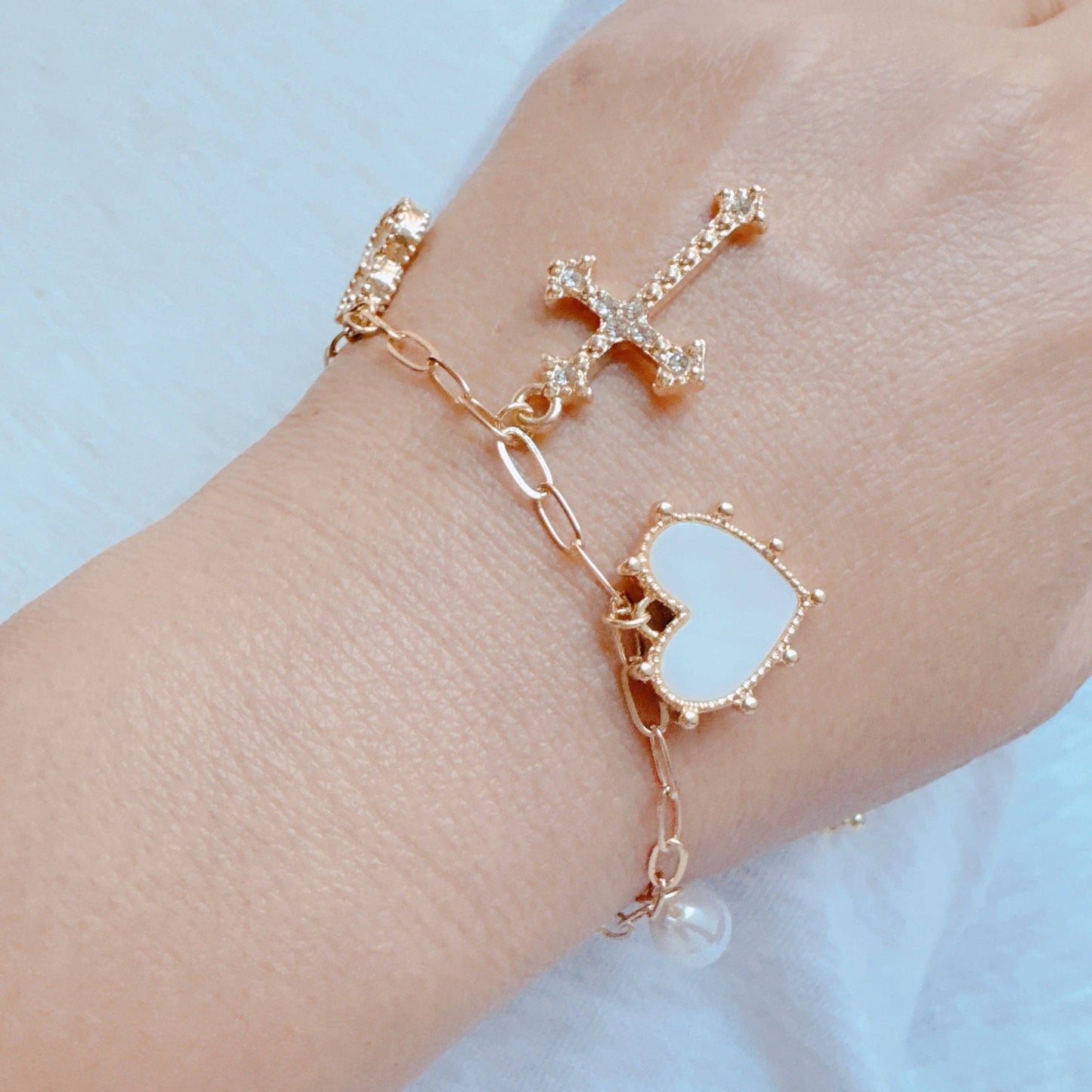 Cross & Clover Multi-Charm Bracelet