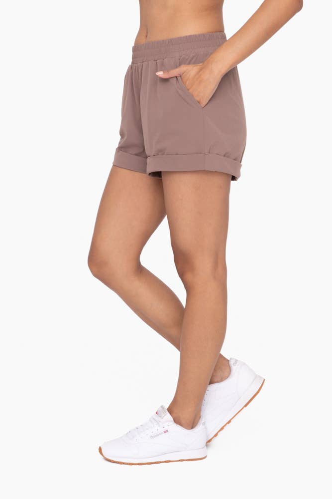 High Rise Athleisure Shorts in Deep Taupe