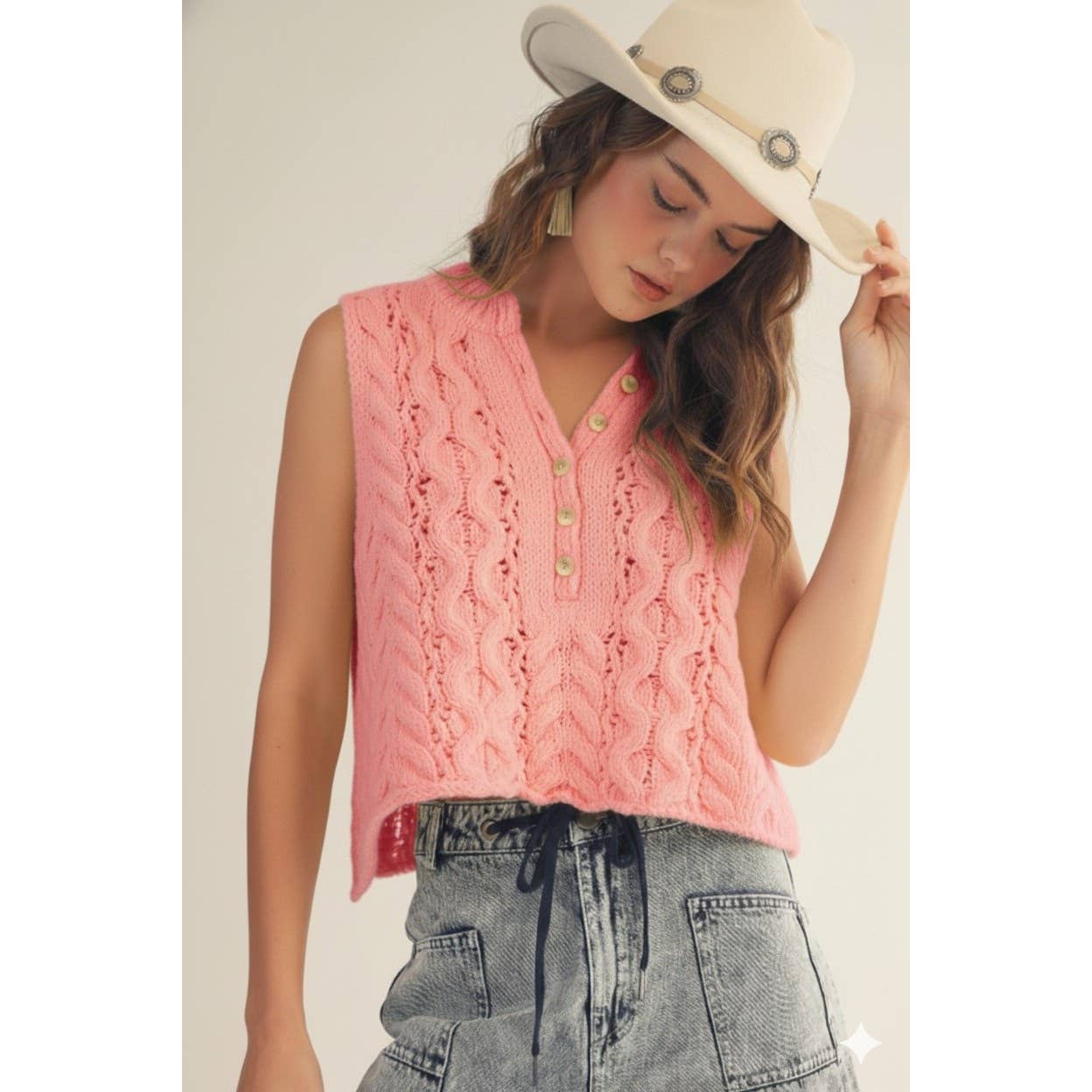 Rustic Rouched Sweater Tank in Pink
