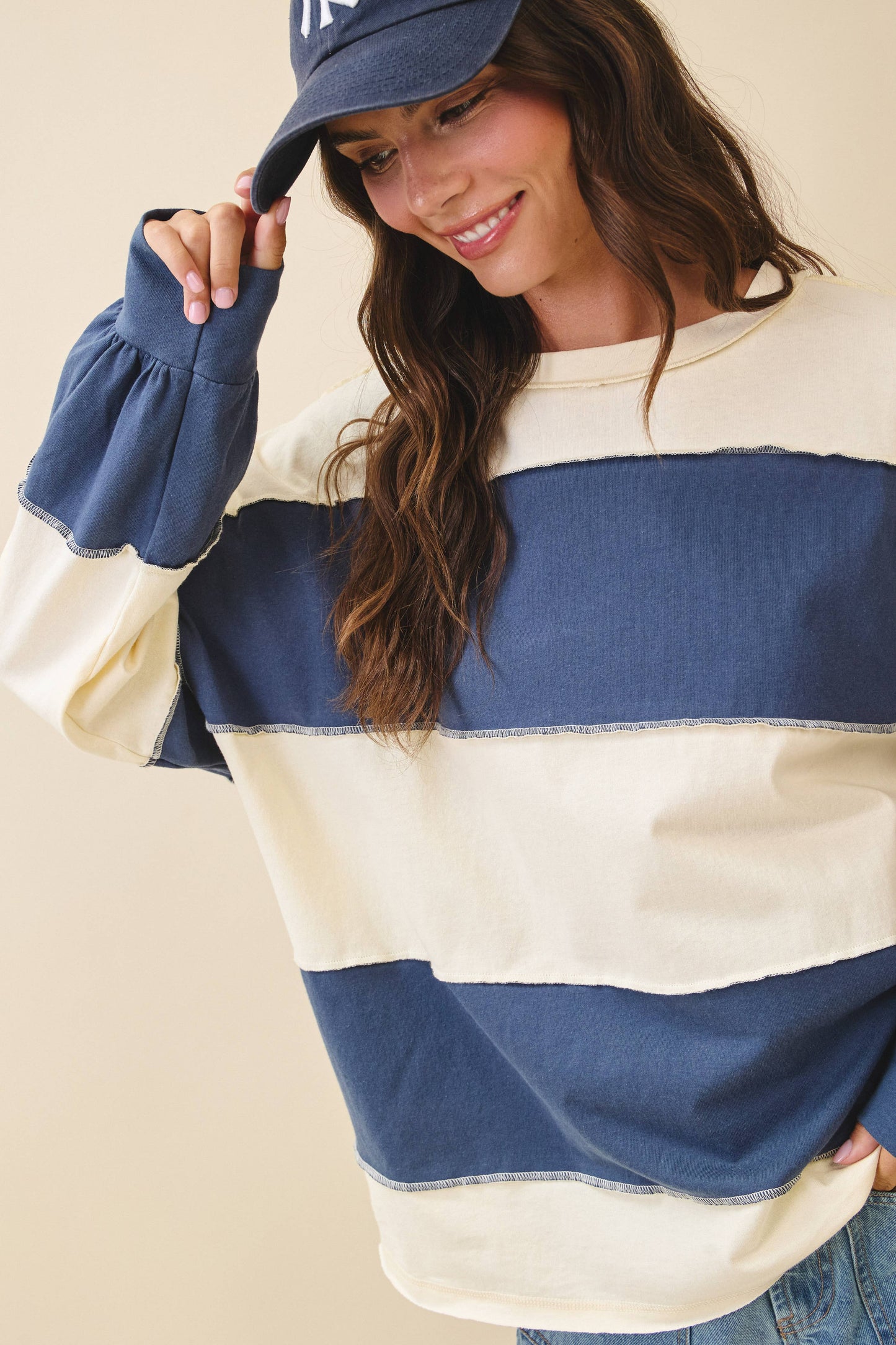 Striped Slouchy Top in Navy
