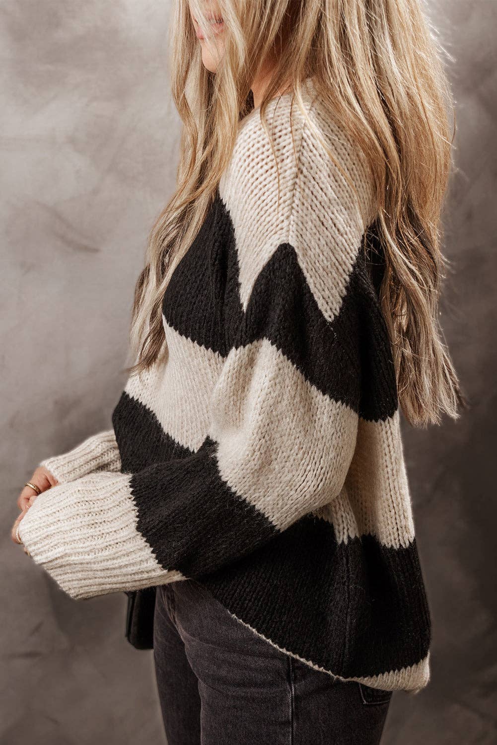 Striped Loose Pullover Sweater in Jet Stream