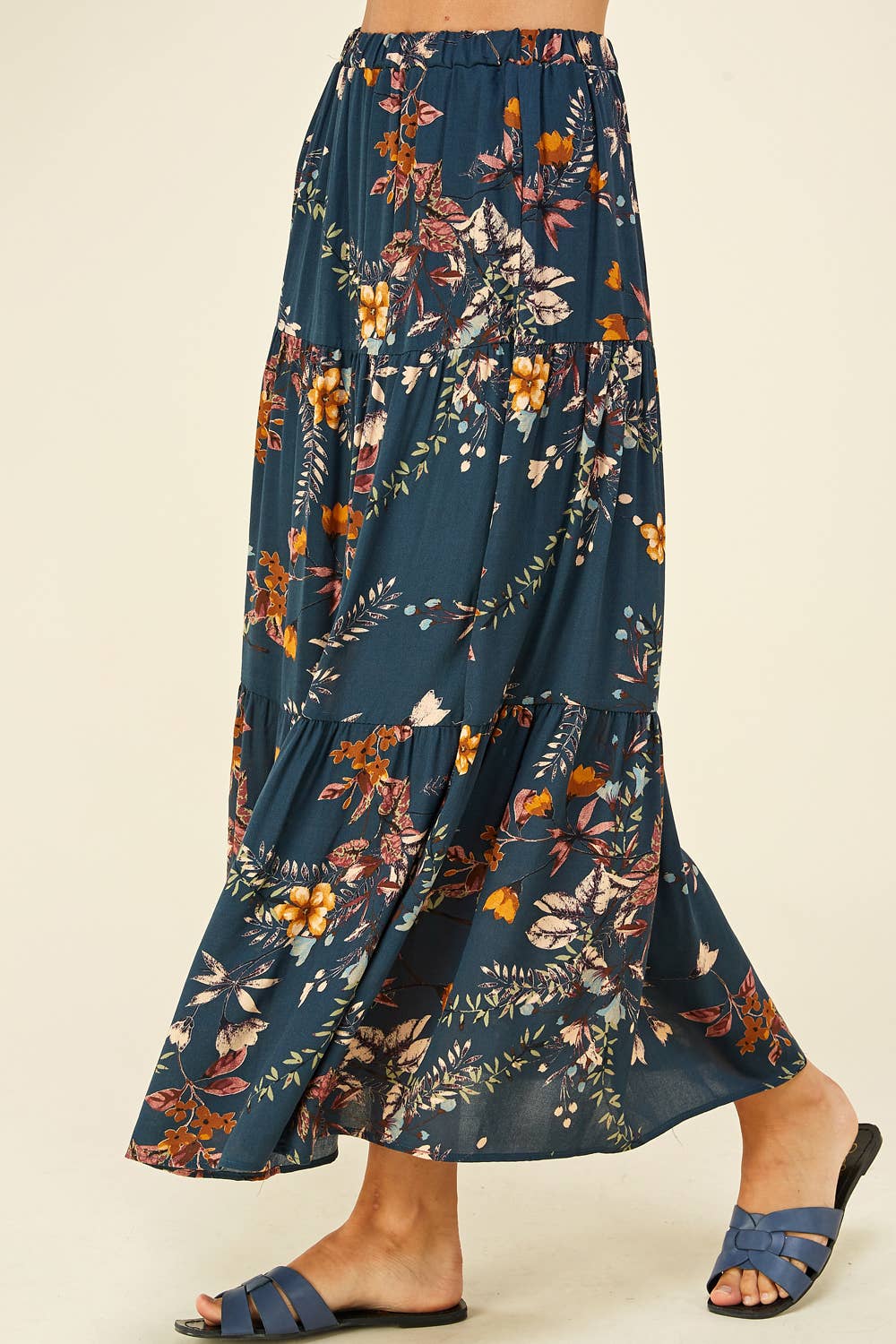 Three Layered Floral Skirt in Teal
