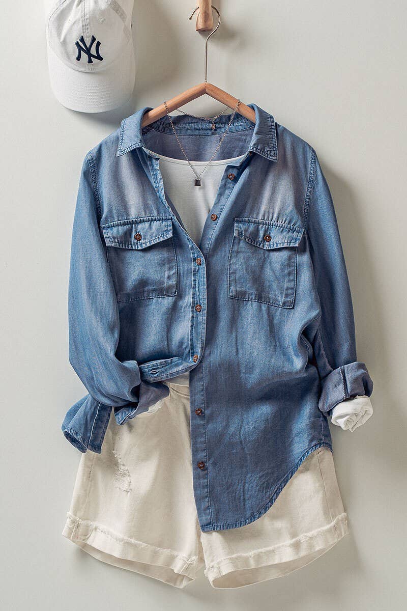 Classic Utility Button Down Chambray Shirt