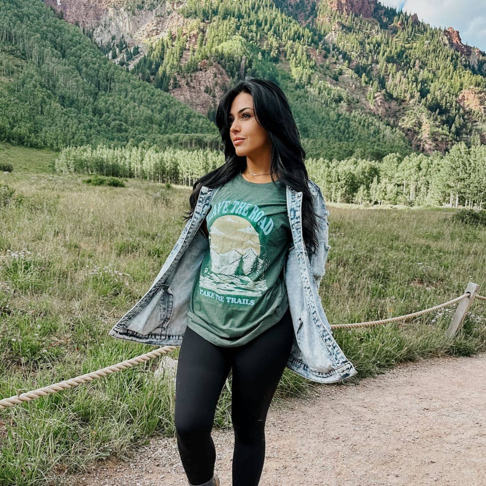 Graphic - Take The Trails Tee in Heather Forest